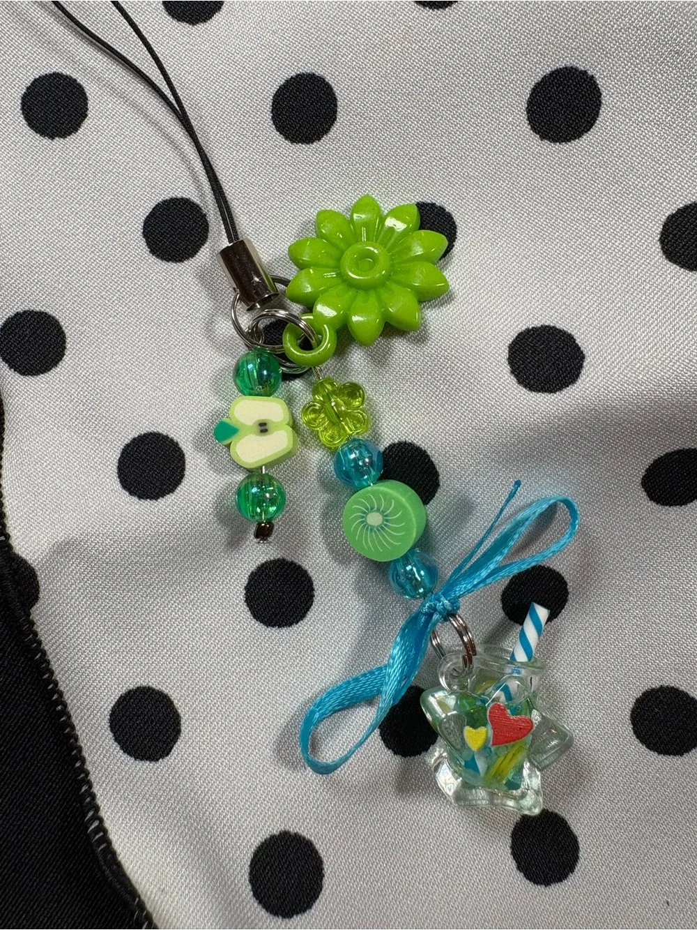 Green Floral Bead Phone Charm Keychain